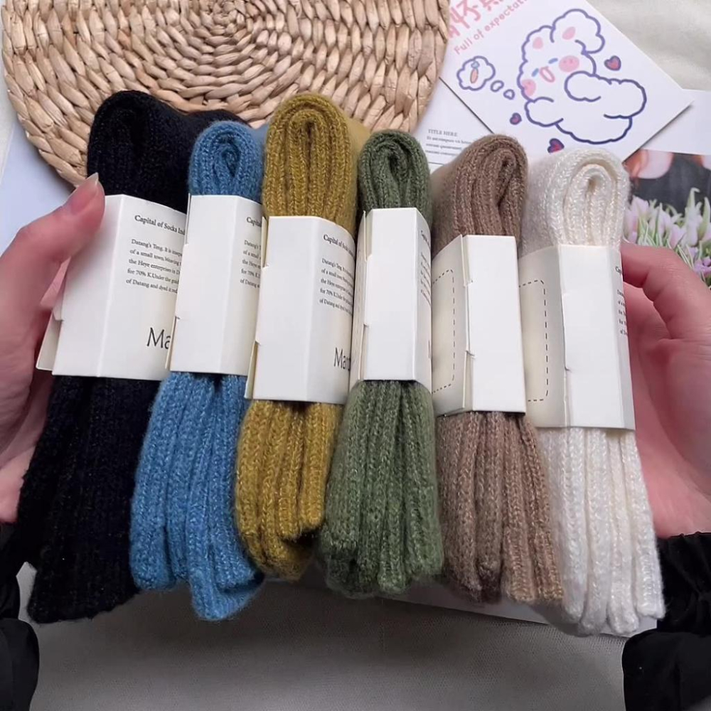 MyWa™️女生襪子系列 冬季加絨加厚羊毛襪 女士純色堆堆襪 針織襪 保暖襪 W04-細節圖8