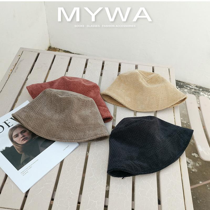 MyWa™️細膩柔軟燈芯絨漁夫帽子女秋冬韓版百搭復古水桶盆帽 H56-細節圖5