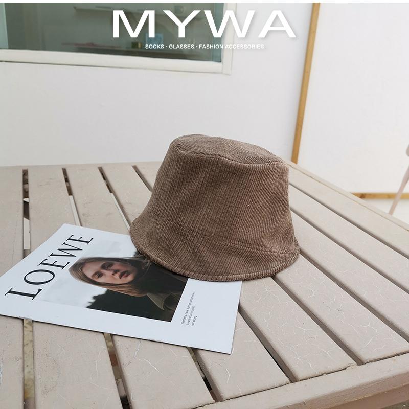 MyWa™️細膩柔軟燈芯絨漁夫帽子女秋冬韓版百搭復古水桶盆帽 H56-細節圖7