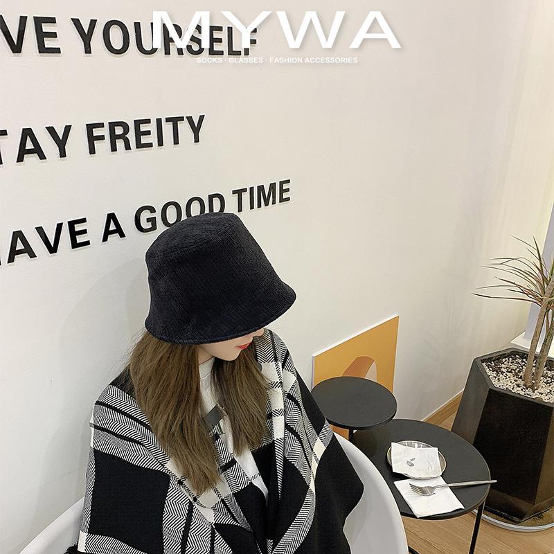 MyWa™️細膩柔軟燈芯絨漁夫帽子女秋冬韓版百搭復古水桶盆帽 H56-細節圖8