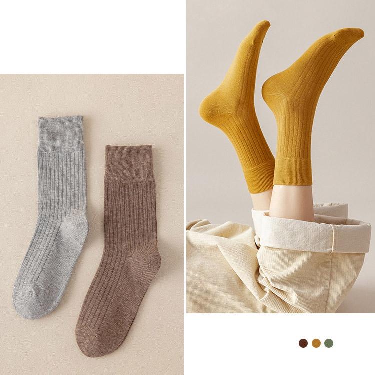 MyWa™️女生襪子系列 韓版莫蘭迪色長襪 時尚純色中筒棉襪素面襪款現貨 W45-細節圖4