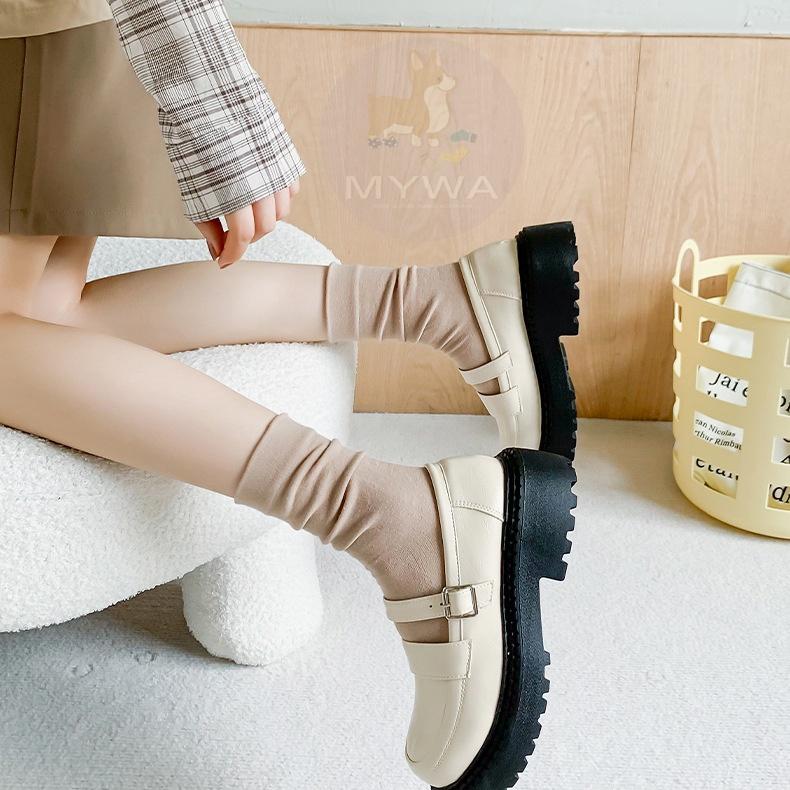 MyWa™️ 奶茶色襪子女韓系無痕堆堆襪 女生長襪 素色襪中筒襪秋冬百搭配件 W51-細節圖3