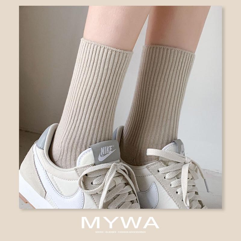 MyWa™️經典咖啡牛奶色日系女生長襪 中筒純色棉襪 學院風百搭時尚襪子 W54-細節圖2