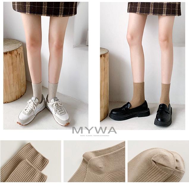 MyWa™️經典咖啡牛奶色日系女生長襪 中筒純色棉襪 學院風百搭時尚襪子 W54-細節圖4