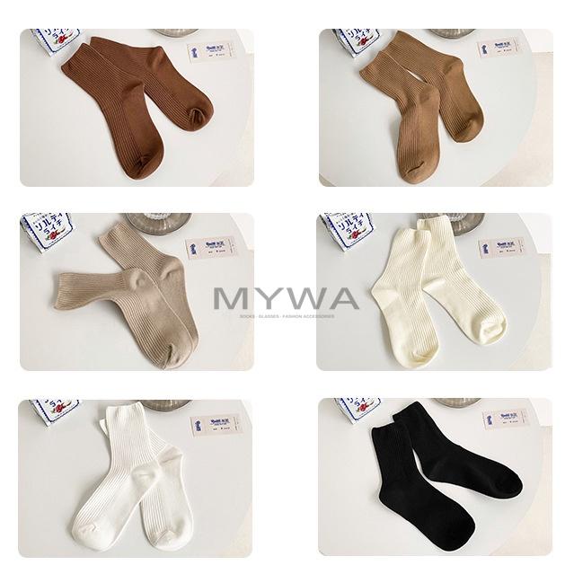 MyWa™️經典咖啡牛奶色日系女生長襪 中筒純色棉襪 學院風百搭時尚襪子 W54-細節圖6