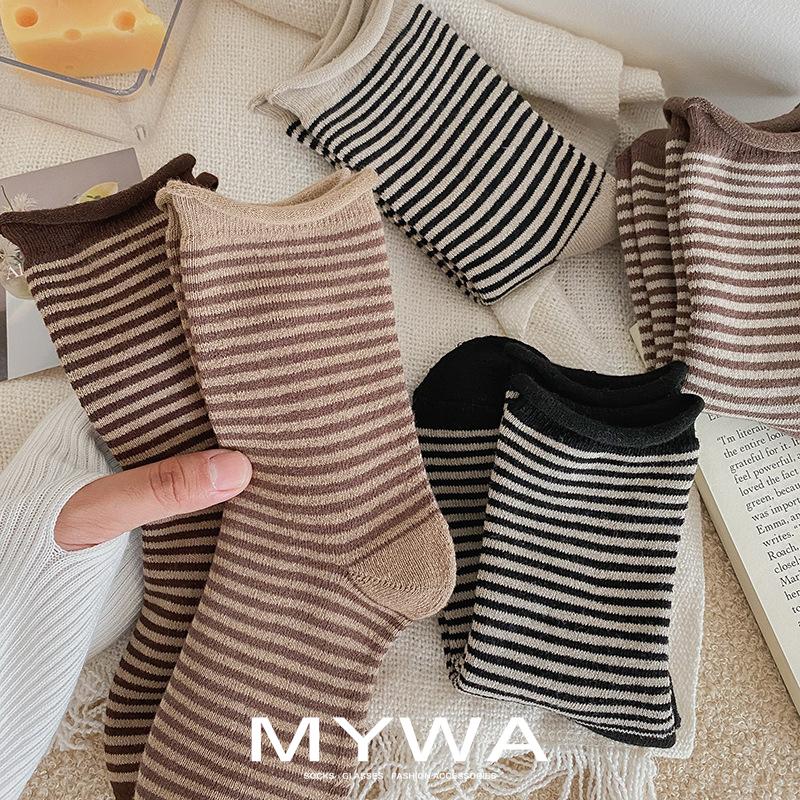 MyWa™️女生襪子系列 秋冬毛圈線條長襪 厚襪 日系保暖襪 捲捲襪 W59-細節圖2