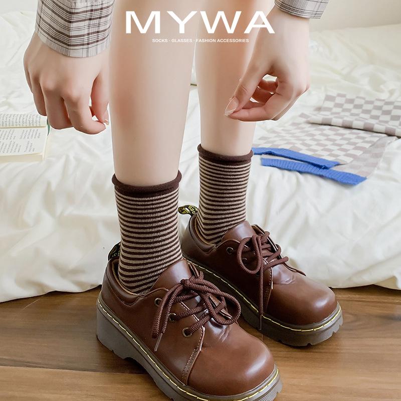 MyWa™️女生襪子系列 秋冬毛圈線條長襪 厚襪 日系保暖襪 捲捲襪 W59-細節圖4