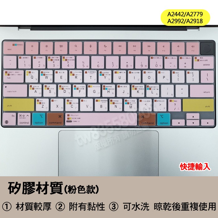 Macbook pro A2442 A2779 A2992 A2918 快捷 快捷鍵 輸入 鍵盤膜 鍵盤套 鍵盤保護膜-細節圖2