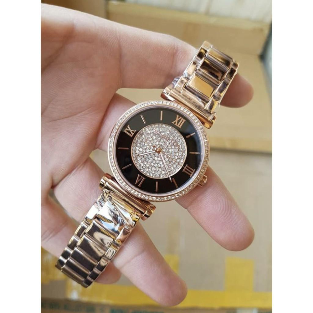 Michael Kors mk3338 mk3339 金色 玫瑰金 羅馬 黑色 錶盤 水鑽 時尚錶 mk 手錶 mk 錶-細節圖2