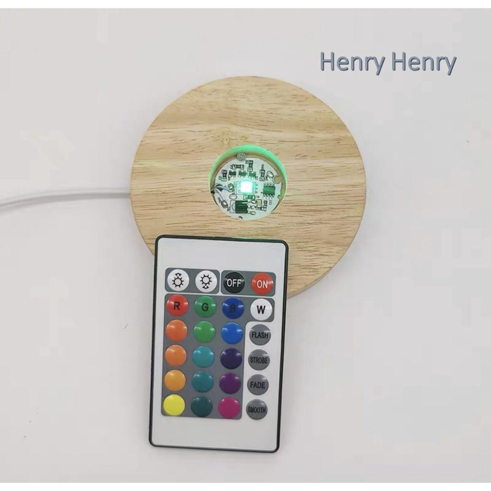 🎁HENRY百貨🎁USB原木七彩10CM搖控燈座/LED燈座6、10、15CM圓盤、7cm方型 實木彩色LED燈座-細節圖2