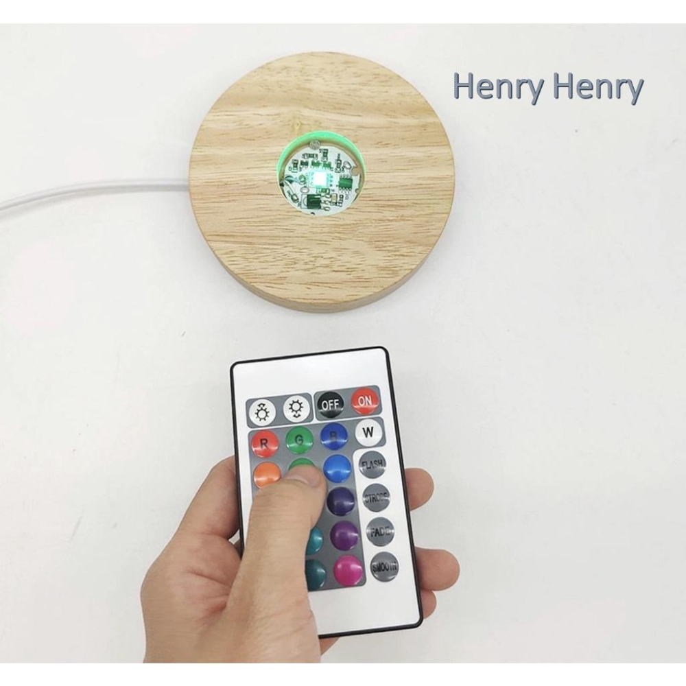 🎁HENRY百貨🎁USB原木七彩10CM搖控燈座/LED燈座6、10、15CM圓盤、7cm方型 實木彩色LED燈座-細節圖3