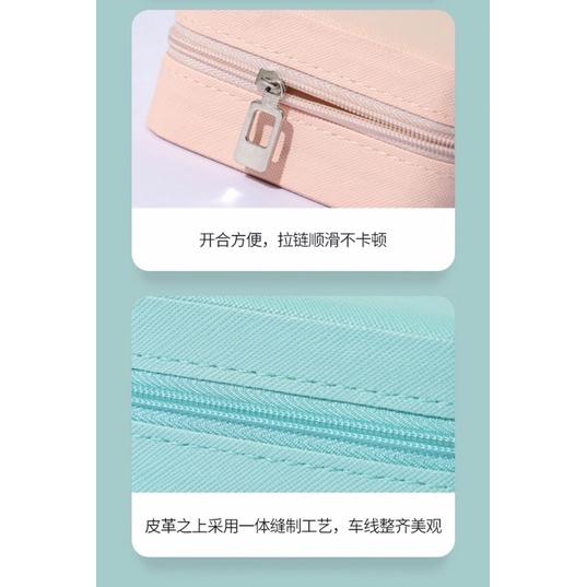 🎁HENRY百貨🎁飾品收納盒 旅行收納盒 便攜飾品盒 多功能收納盒 首飾盒 珠寶盒 旅行珠寶盒 皮革收納盒馬卡龍公主風-細節圖3