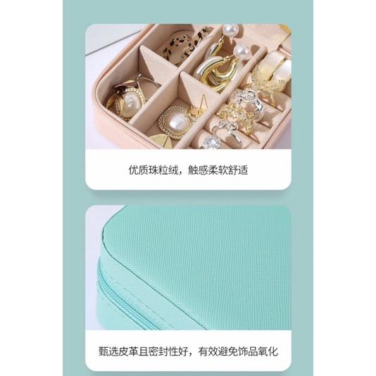 🎁HENRY百貨🎁飾品收納盒 旅行收納盒 便攜飾品盒 多功能收納盒 首飾盒 珠寶盒 旅行珠寶盒 皮革收納盒馬卡龍公主風-細節圖4