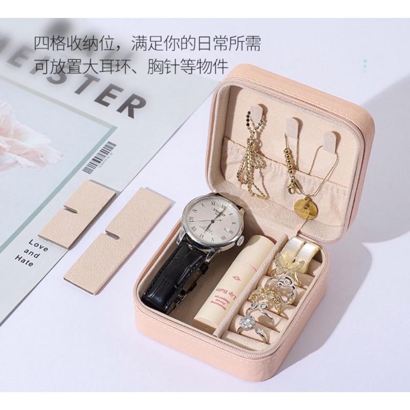 🎁HENRY百貨🎁飾品收納盒 旅行收納盒 便攜飾品盒 多功能收納盒 首飾盒 珠寶盒 旅行珠寶盒 皮革收納盒馬卡龍公主風-細節圖6