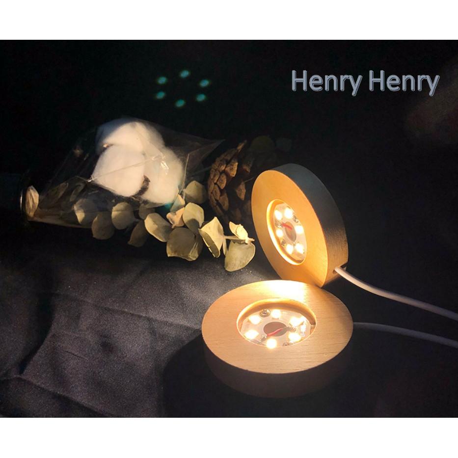 🎁HENRY百貨🎁USB原木LED燈座（七彩/暖/白）6cm實木彩色/LED發光底座/夜燈/鹽燈/展示品/收藏品-細節圖4