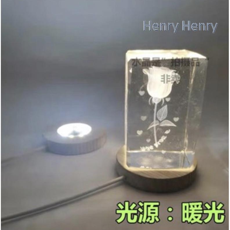 🎁HENRY百貨🎁USB原木LED燈座（七彩/暖/白）6cm實木彩色/LED發光底座/夜燈/鹽燈/展示品/收藏品-細節圖7