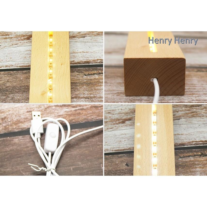 🎁HENRY百貨🎁USB原木LED長方型燈座（暖/白）15cm實木彩色/LED發光底座/夜燈/鹽燈/展示品/收藏品-細節圖6
