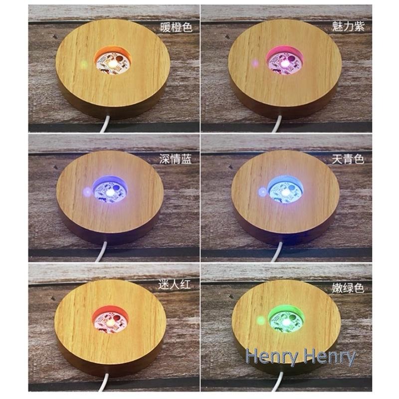 🎁HENRY百貨🎁USB原木LED圓型燈座（七彩/暖/白）10cm實木彩色/LED發光底座/夜燈/鹽燈/展示品/收藏品-細節圖6