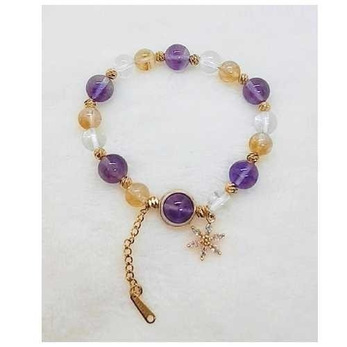 天然水晶手鍊 波利維亞紫水晶 黃塔晶 白水晶 小雛菊吊飾 提升運勢 招財 招貴人 助事業 提升人緣 手串 手鍊-細節圖2