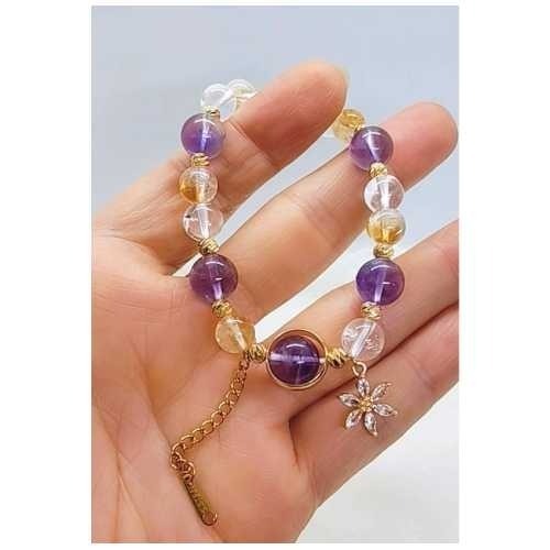 天然水晶手鍊 波利維亞紫水晶 黃塔晶 白水晶 小雛菊吊飾 提升運勢 招財 招貴人 助事業 提升人緣 手串 手鍊-細節圖3