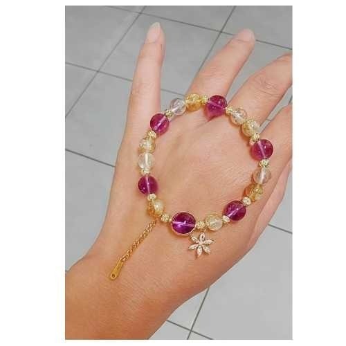 天然水晶手鍊 波利維亞紫水晶 黃塔晶 白水晶 小雛菊吊飾 提升運勢 招財 招貴人 助事業 提升人緣 手串 手鍊-細節圖5