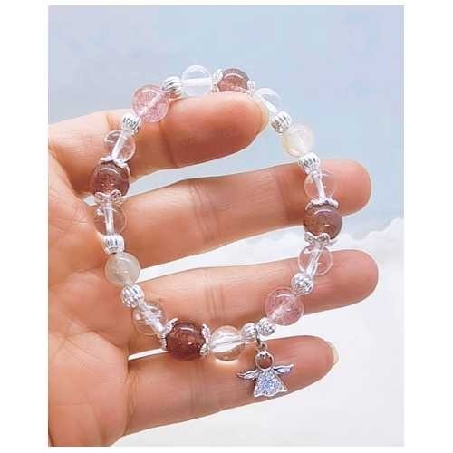 天然水晶手鍊 草莓晶 白水晶 小樹膠花 招桃花 提升個人魅力 提升運勢 招財 招貴人 招人緣 手串 手鍊-細節圖5