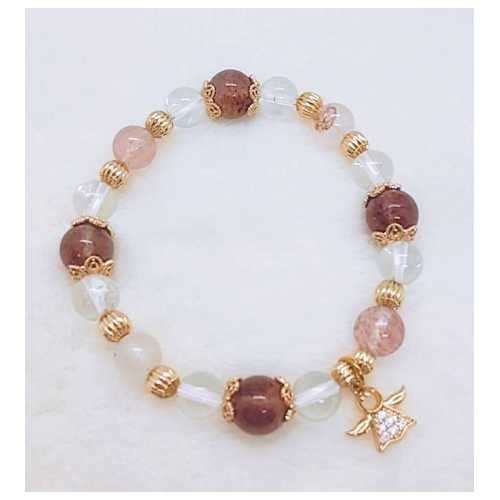 天然水晶手鍊 草莓晶 白水晶 小樹膠花 招桃花 提升個人魅力 提升運勢 招財 招貴人 招人緣 手串 手鍊-細節圖6