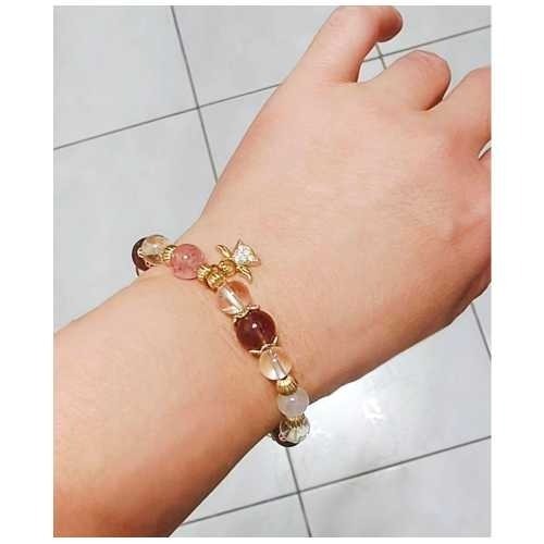 天然水晶手鍊 草莓晶 白水晶 小樹膠花 招桃花 提升個人魅力 提升運勢 招財 招貴人 招人緣 手串 手鍊-細節圖8