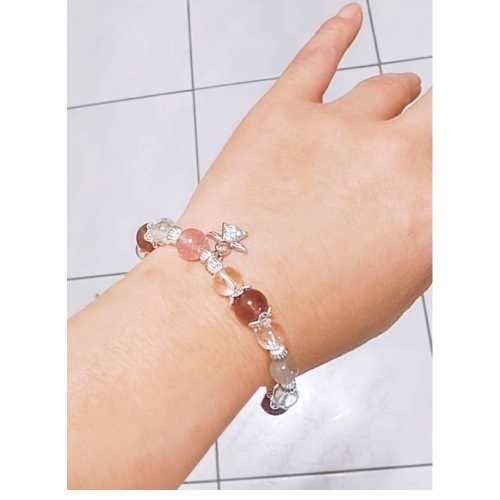 天然水晶手鍊 草莓晶 白水晶 小樹膠花 招桃花 提升個人魅力 提升運勢 招財 招貴人 招人緣 手串 手鍊-細節圖9