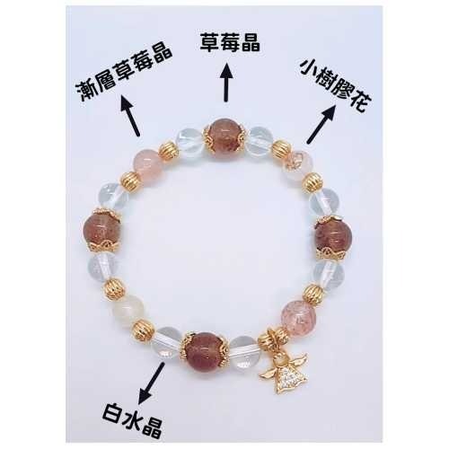 天然水晶手鍊 草莓晶 白水晶 小樹膠花 招桃花 提升個人魅力 提升運勢 招財 招貴人 招人緣 手串 手鍊-細節圖10