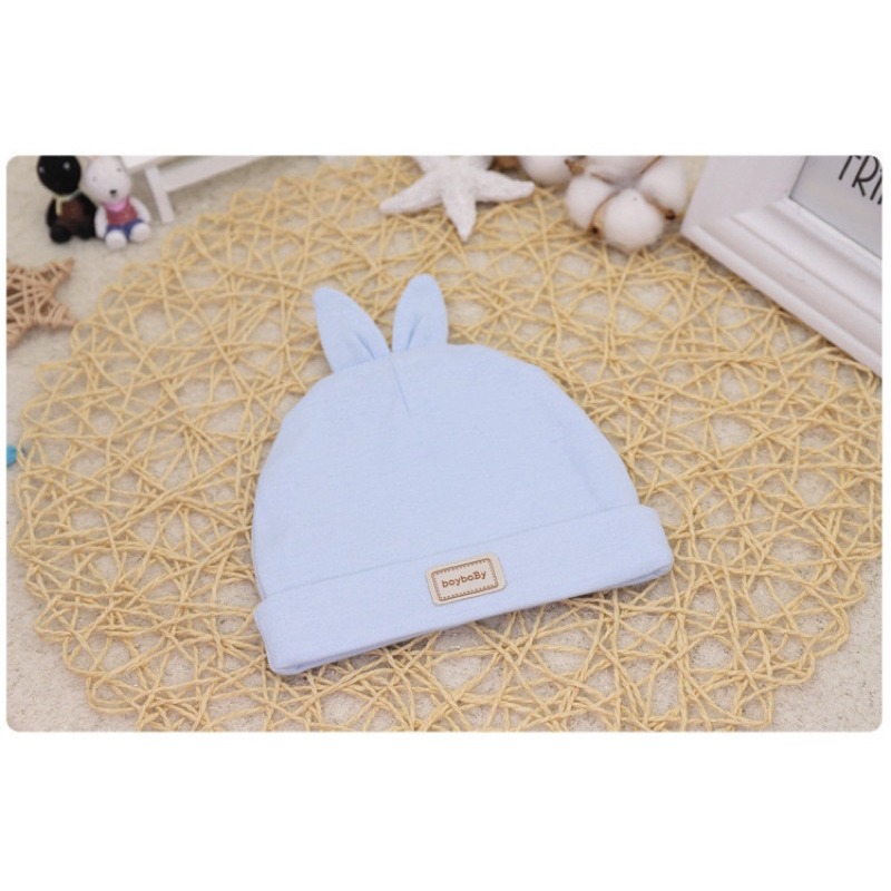 BB-SHOP🌸 雙層棉 0-3個月 寶寶造型帽+三角巾套組 新生兒配件 胎帽 三角巾 口水巾 寶寶帽子 新生兒帽-細節圖4