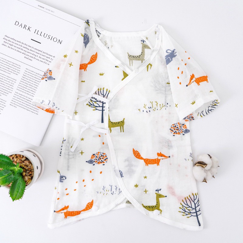 BB-SHOP🌸支援緊急出貨🌈外銷日本 雙層紗布衣 純棉 新生兒連體衣 包手款 嬰兒連身衣 寶寶蝴蝶衣 紗布衣 寶寶內衣-細節圖3