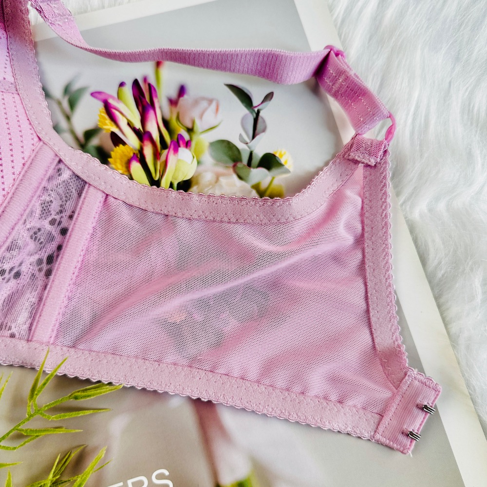 【舒適零束縛】粉嫩蕾絲無鋼圈內衣 | 側邊加壓提托 | 薄襯絲棉杯-1693-細節圖7