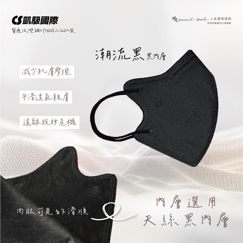 《宇霖生醫》凱馺國際「M號」潮流黑 成人3D立體醫療口罩 20片入 單片包裝 不脫妝 透氣親膚 凱馺3d-細節圖4