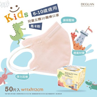 《宇霖生醫》德冠企業 兒童/幼童3D立體醫療口罩 50片入 2-10歲適用 透氣舒適 醫用口罩-規格圖1