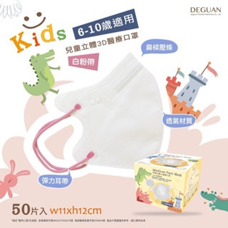 《宇霖生醫》德冠企業 兒童/幼童3D立體醫療口罩 50片入 2-10歲適用 透氣舒適 醫用口罩-規格圖7