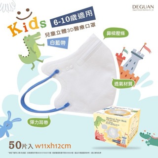 《宇霖生醫》德冠企業 兒童/幼童3D立體醫療口罩 50片入 2-10歲適用 透氣舒適 醫用口罩-規格圖8