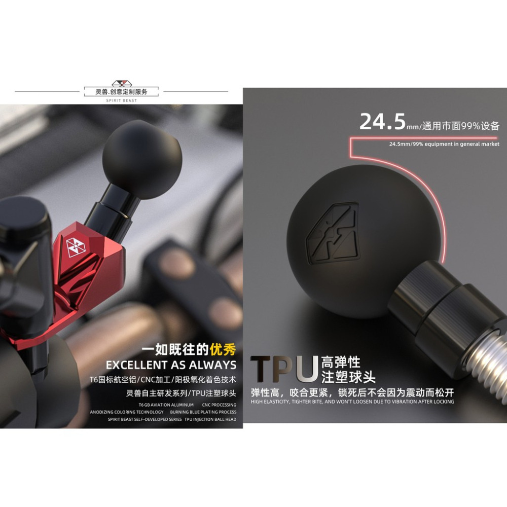 靈獸SPIRIT BEAST 手機架配件 歪嘴球頭 後視鏡拓展頭 後視鏡安裝球頭 五匹 十瑪 RAM通用-細節圖2