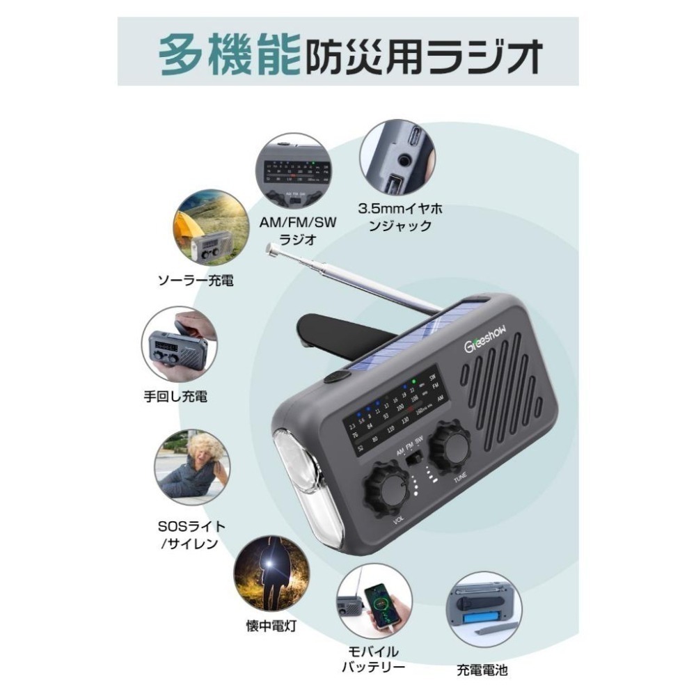 Greeshow GS-297 XLN-297 多功能收音機 SW/AM/FM 手電筒 照明燈 戶外露營 便攜式 防災-細節圖3