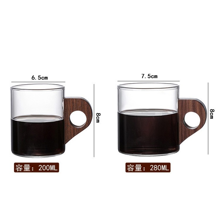 HELS永續品味(台灣現貨)咖啡杯 木把咖啡杯 高硼矽耐熱玻璃 胡桃木條紋咖啡杯 早餐杯 果汁杯 茶 牛奶-細節圖3