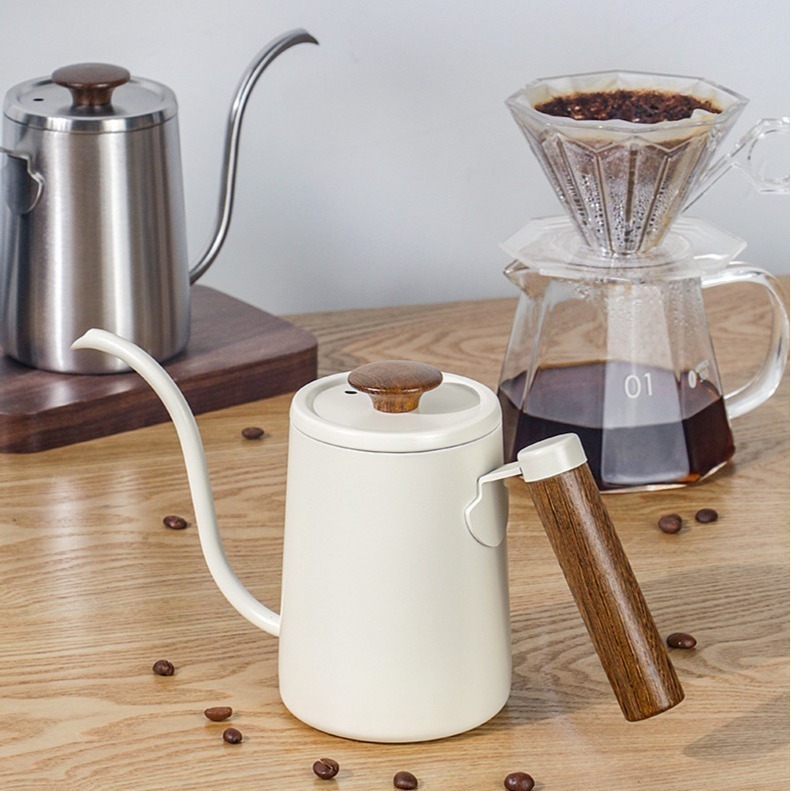 HELS永續品味(台灣現貨)手沖咖啡壺 咖啡手沖壺 鵝頸長嘴細口壺600ML 原木手柄 304不鏽鋼 茶 咖啡-細節圖3