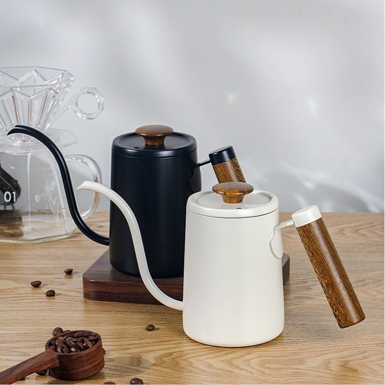 HELS永續品味(台灣現貨)手沖咖啡壺 咖啡手沖壺 鵝頸長嘴細口壺600ML 原木手柄 304不鏽鋼 茶 咖啡-細節圖7