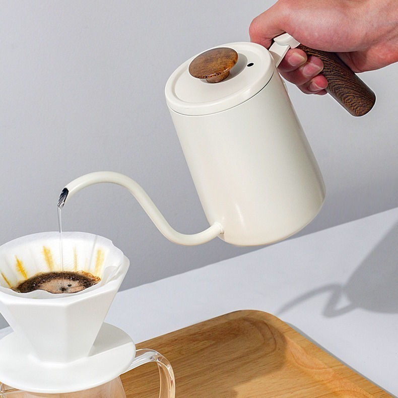HELS永續品味(台灣現貨)手沖咖啡壺 咖啡手沖壺 鵝頸長嘴細口壺600ML 原木手柄 304不鏽鋼 茶 咖啡-細節圖8