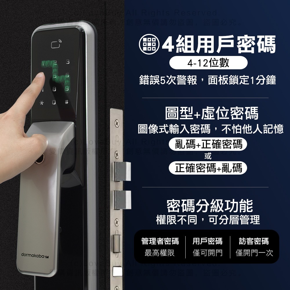 dormakaba AS850推拉式電子鎖(密碼/指紋/卡片/鑰匙)(附基本安裝)-細節圖3