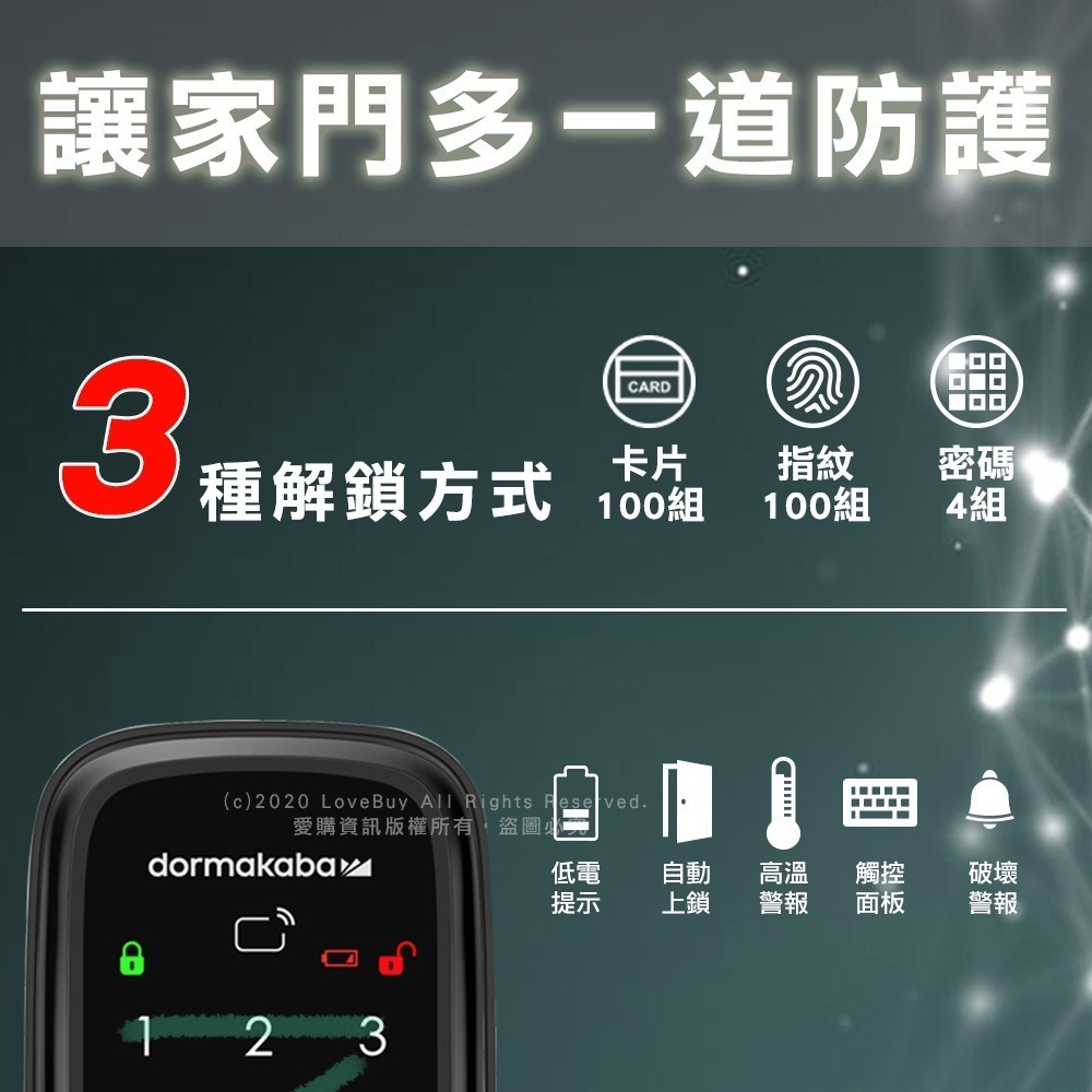 dormakaba RL599N電子輔助鎖(密碼/指紋/卡片)(附基本安裝)-細節圖2