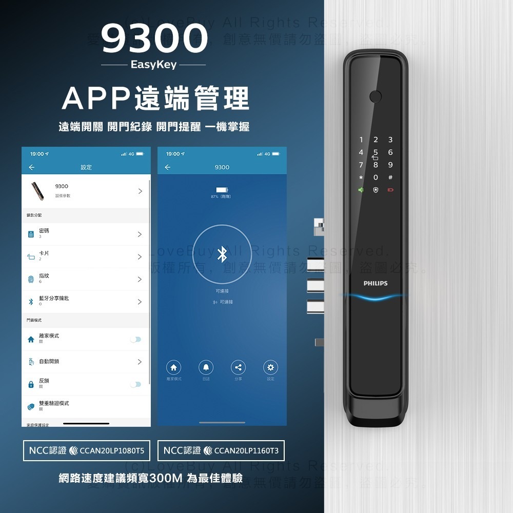 PHILIPS飛利浦 9300推拉式電子鎖(指紋/卡片/密碼/鑰匙/藍芽/遠端)(附基本安裝)-細節圖4