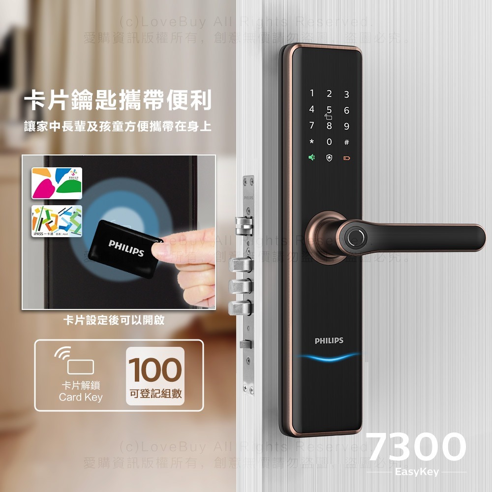 PHILIPS飛利浦 7300手把型電子鎖(指紋/卡片/密碼/鑰匙/WIFI)(附基本安裝)-細節圖6