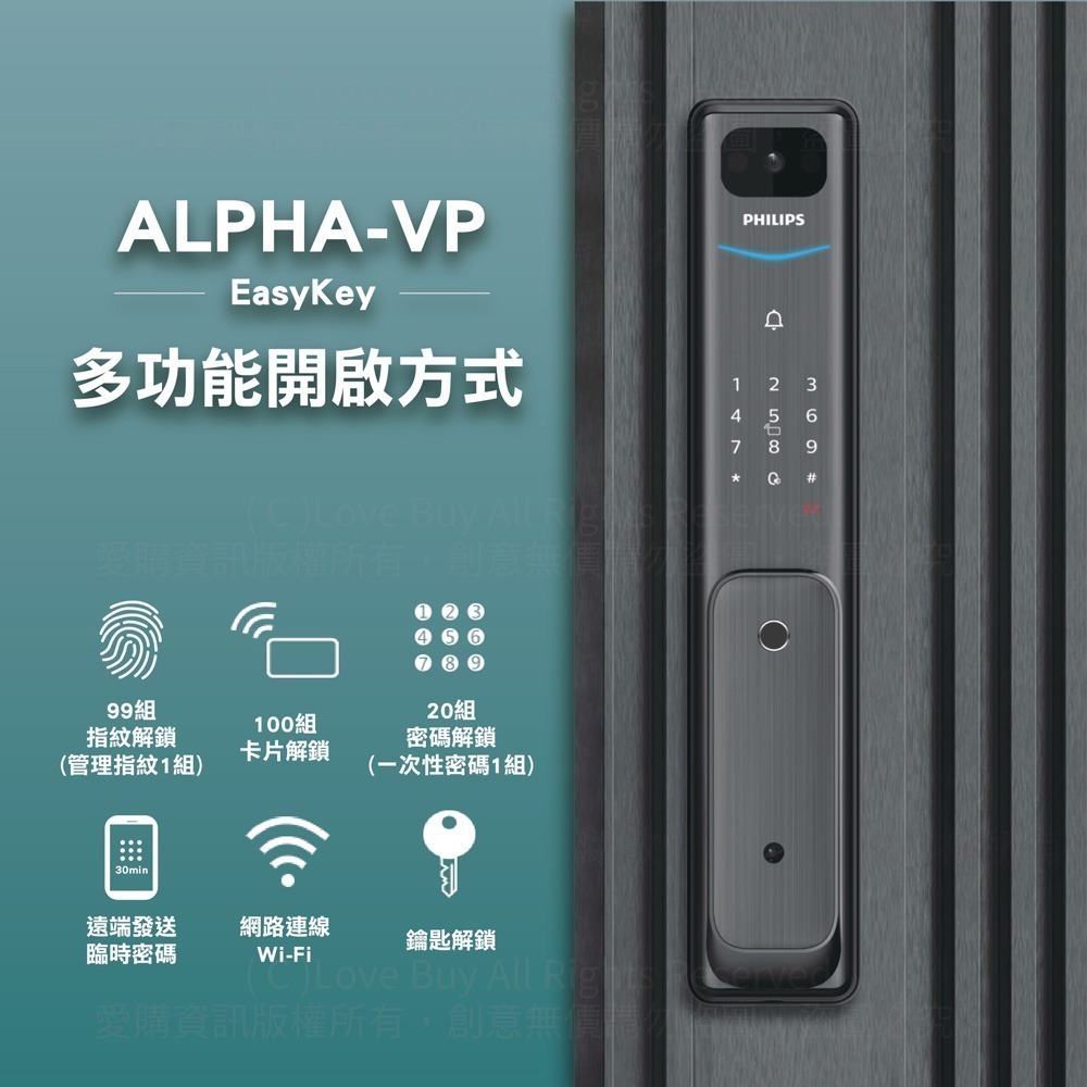 PHILIPS飛利浦 ALPHA-VP 可視推拉式電子鎖(指紋/卡片/密碼/鑰匙/遠端密碼)(附基本安裝)-細節圖3