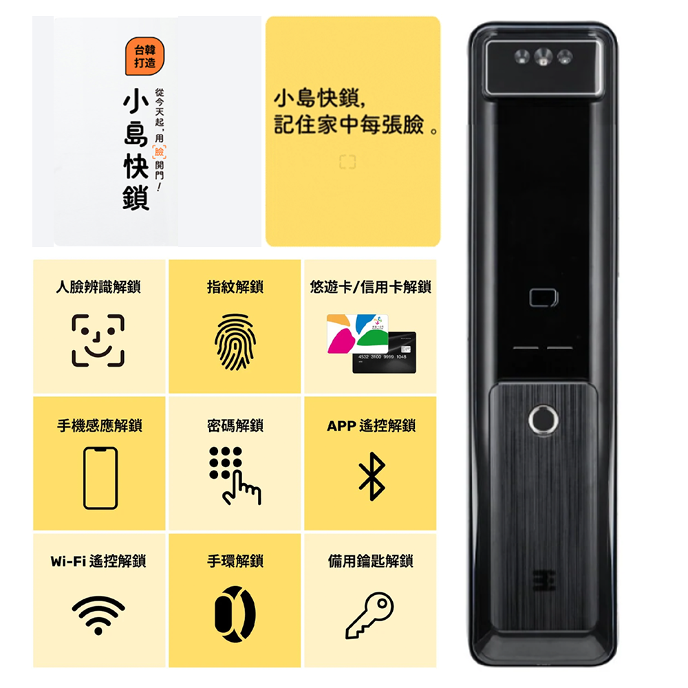 3E小島快鎖T9推拉式電子鎖(人臉/密碼/卡片/鑰匙/指紋/遠端)(附基本安裝)-細節圖2