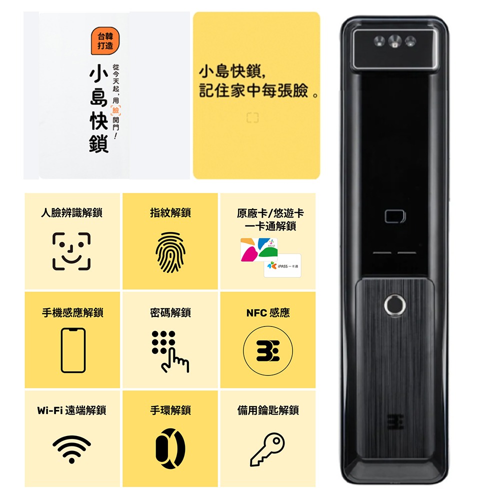 3E小島快鎖T9推拉式電子鎖(人臉/密碼/卡片/鑰匙/指紋/遠端)(附基本安裝)-細節圖2